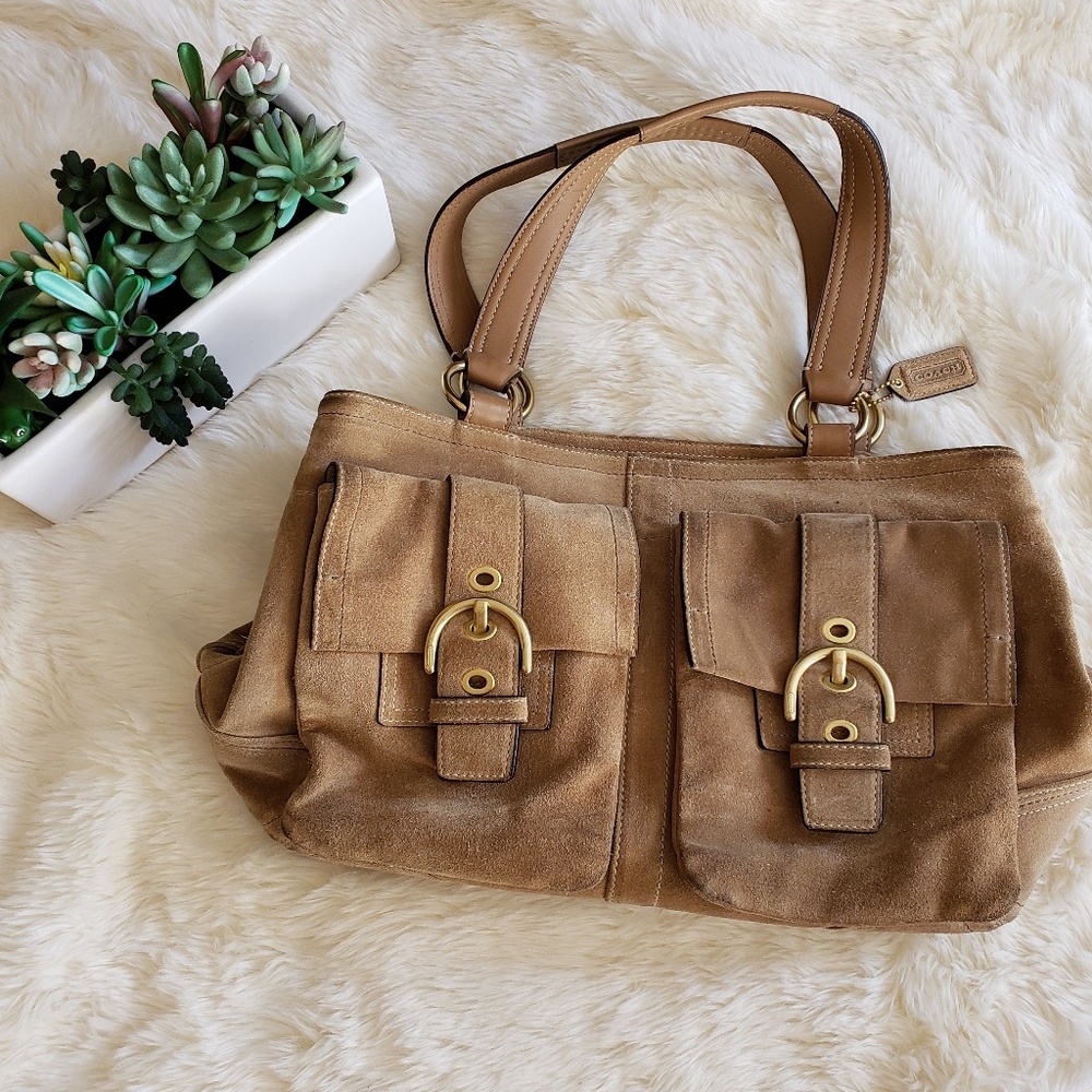 Coach Tan Suede Satchel Gold Hardware
